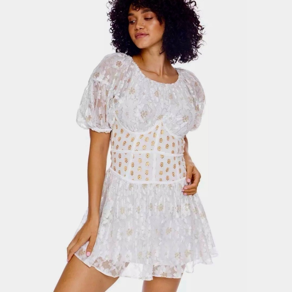 NWT $270 FOR LOVE & LEMONS Lupita Mini Dress Sz Small Lace Short Sleeve - Picture 4 of 16